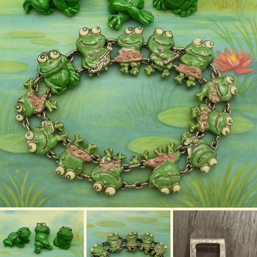 šø Vintage German Frog Collection | Enamel Frog Band Bracelet+Goebel-Style Figur - Picture 11 of 11